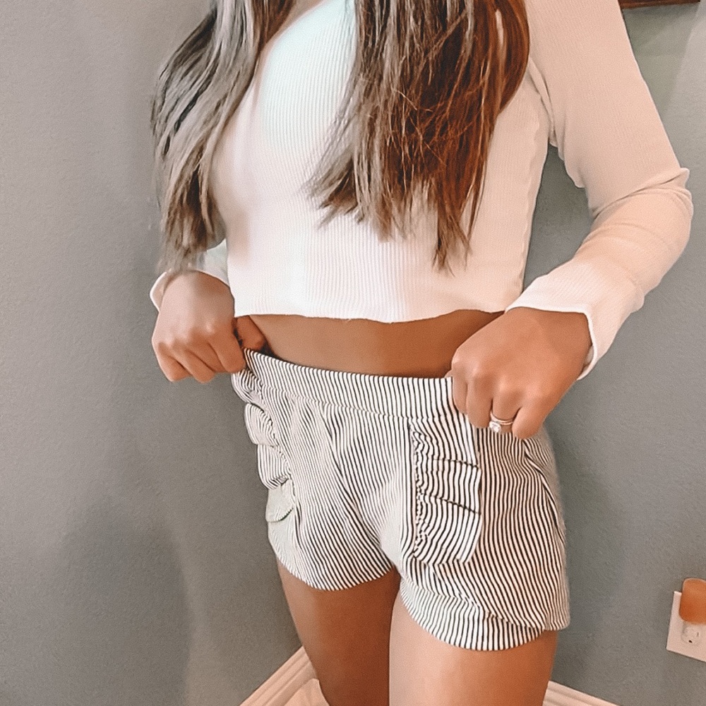 Black & White Striped High Waisted Ruffle Shorts